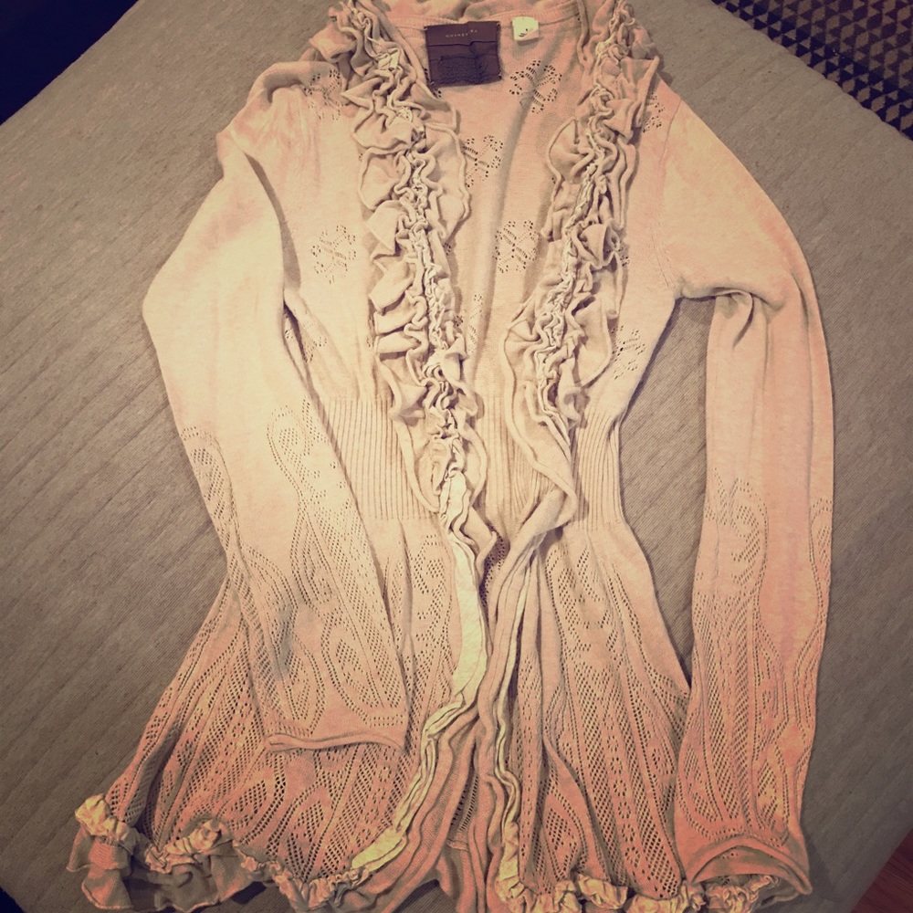 Anthropologie cream ruffle cardigan